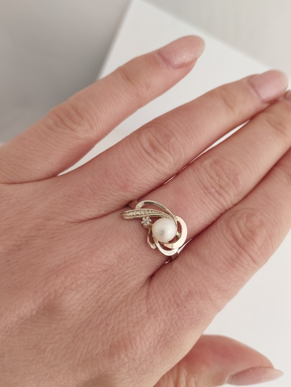 Кільце срібне з золотими пластинами і перлами - Зображення 2