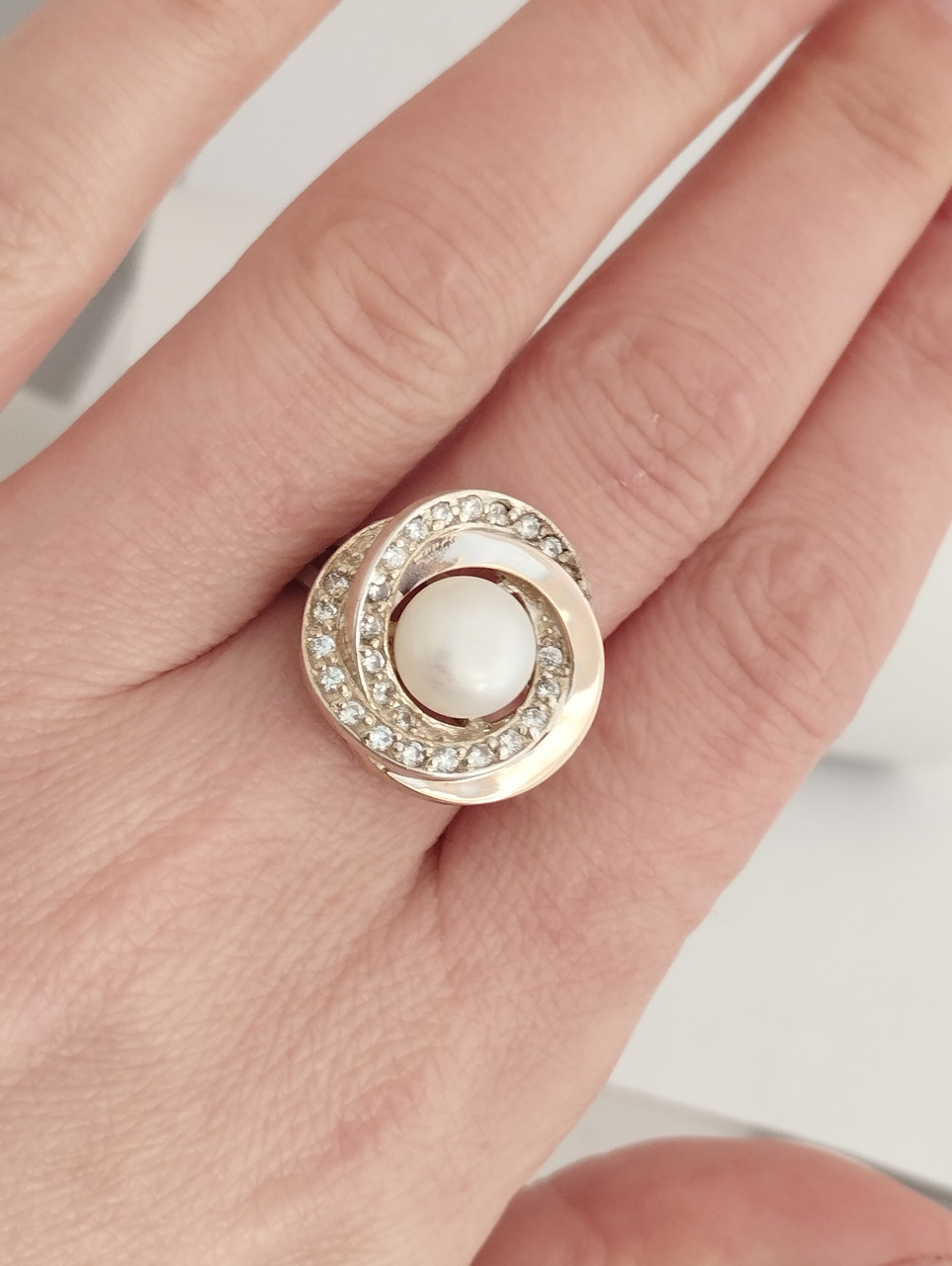 Кільце срібне зі вставками золота з перлами. - Зображення 2