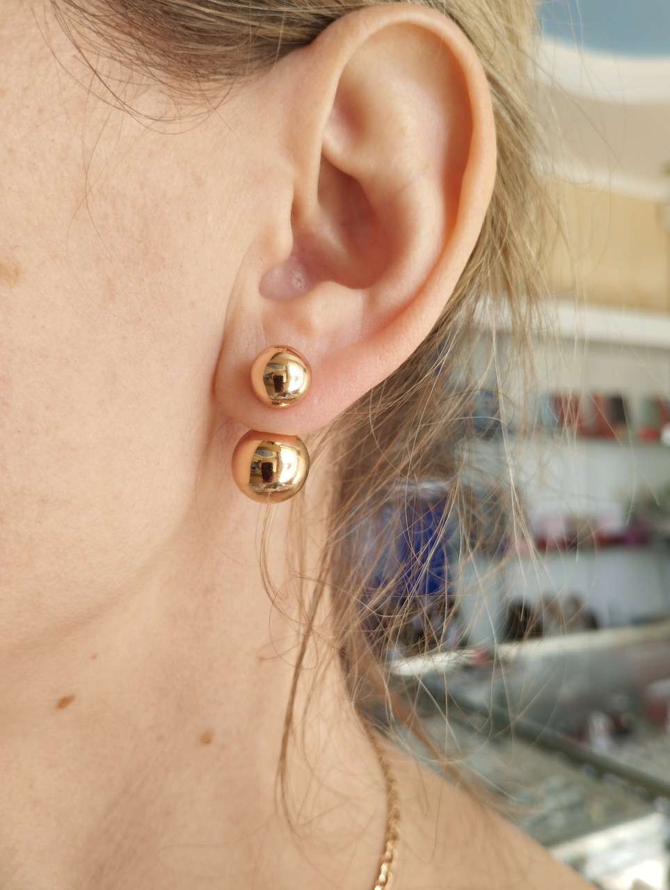 Золоті сережки матрешки, золоті сережки кулі Ukr-gold - Зображення 2