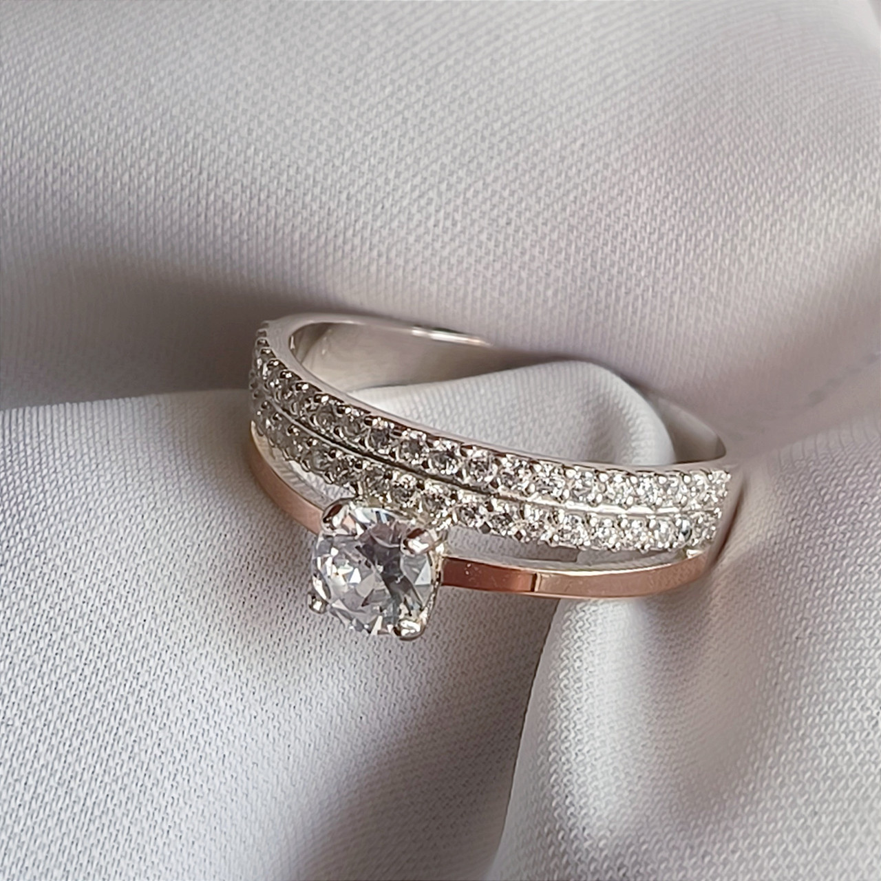 Срібне кільце 925 проби з напаяною пластиною золота - Зображення 2