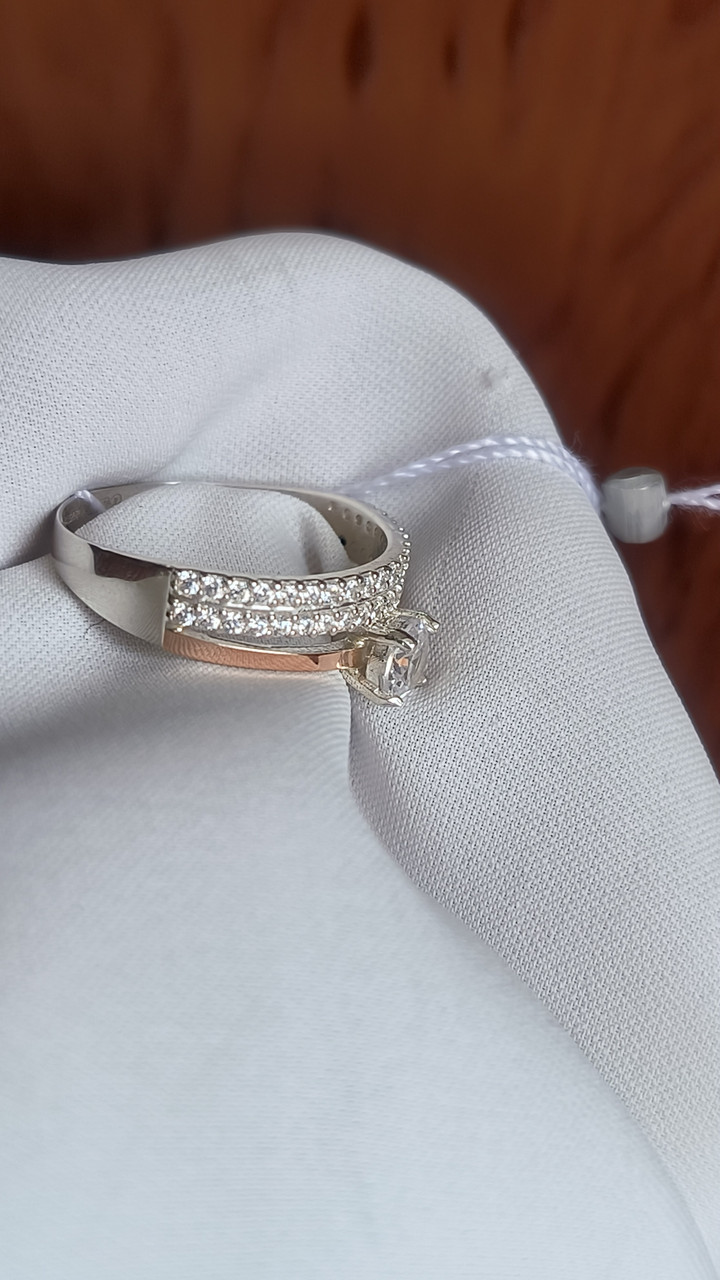 Срібне кільце 925 проби з напаяною пластиною золота - Зображення 6