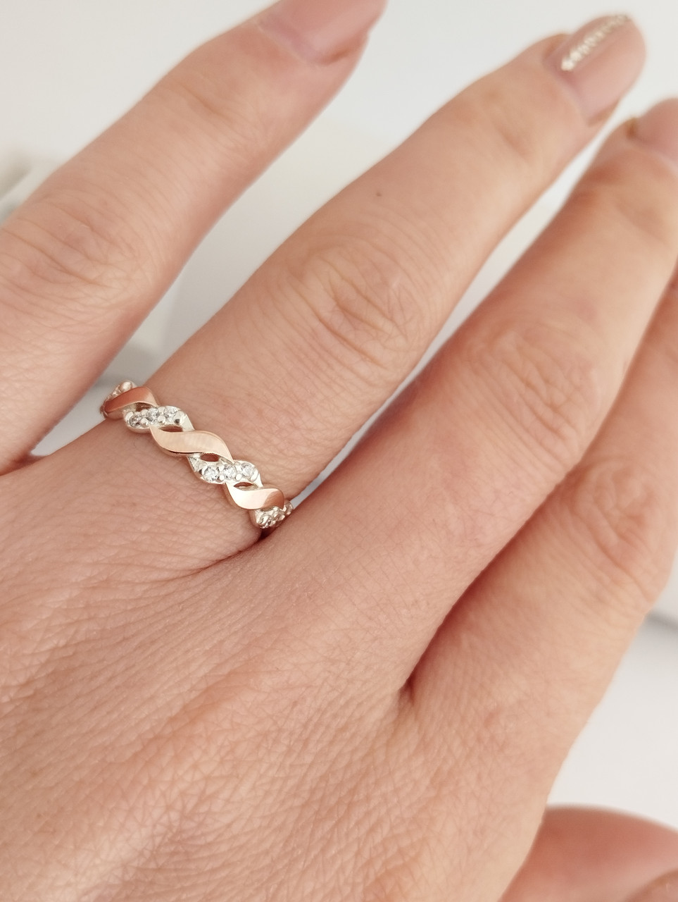 Срібне кільце з золотими пластинами і цирконієм 0346.10 - Зображення 2