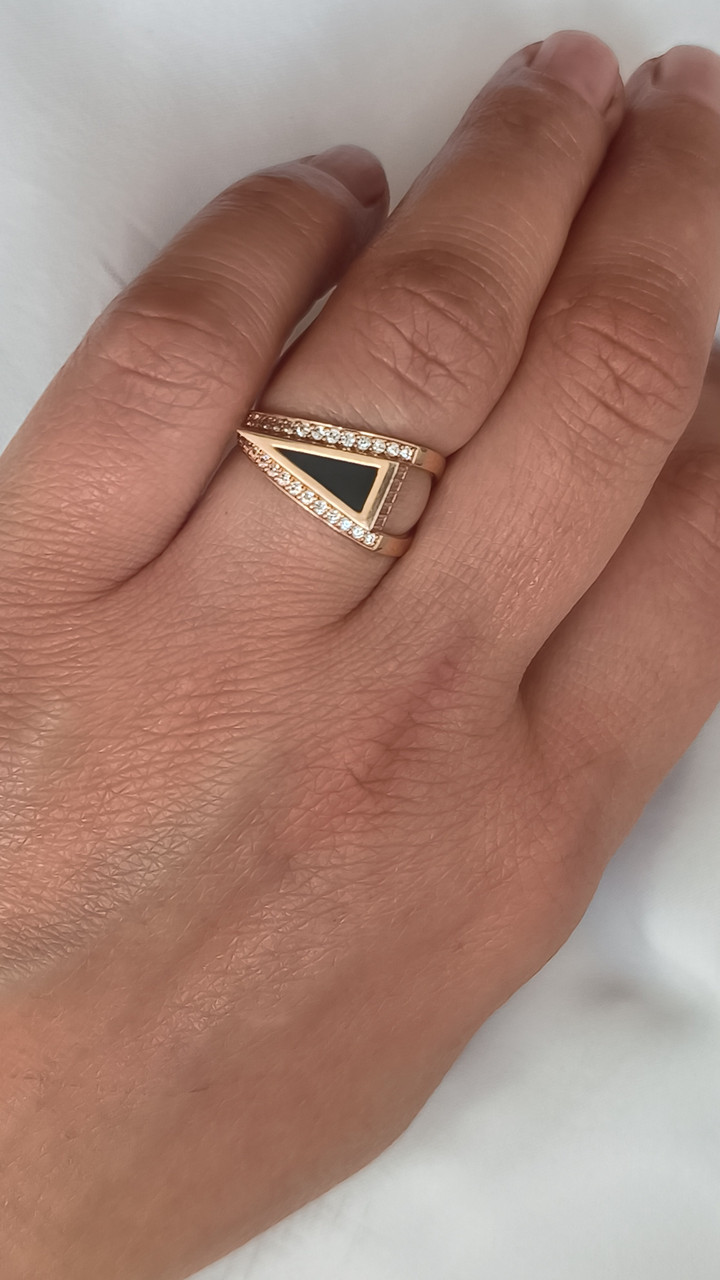 Золоте кільце в червоному золоті зі вставкою агата та цирконію - Зображення 6