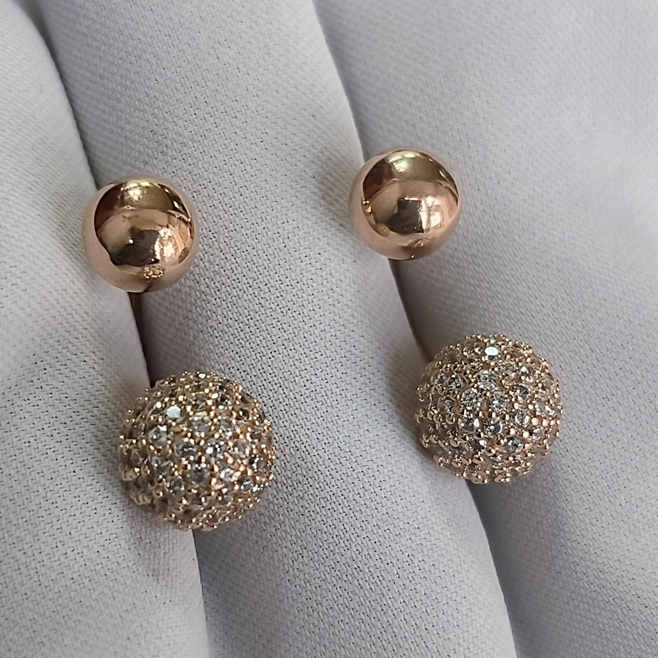 Золоті сережки матрешки, золоті сережки кулі золоті сережки матрьошки з камінням cald - Зображення 6