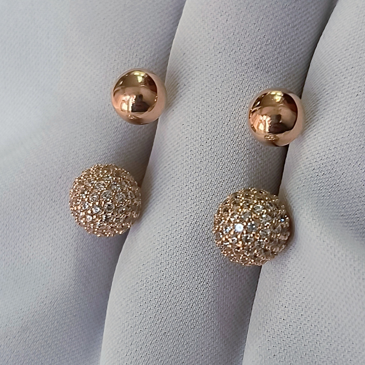 Золоті сережки матрешки, золоті сережки кулі золоті сережки матрьошки з камінням cald - Зображення 7