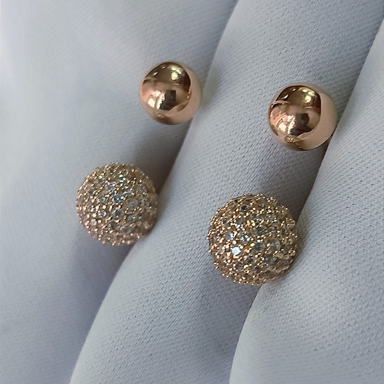 Золоті сережки матрешки, золоті сережки кулі золоті сережки матрьошки з камінням cald