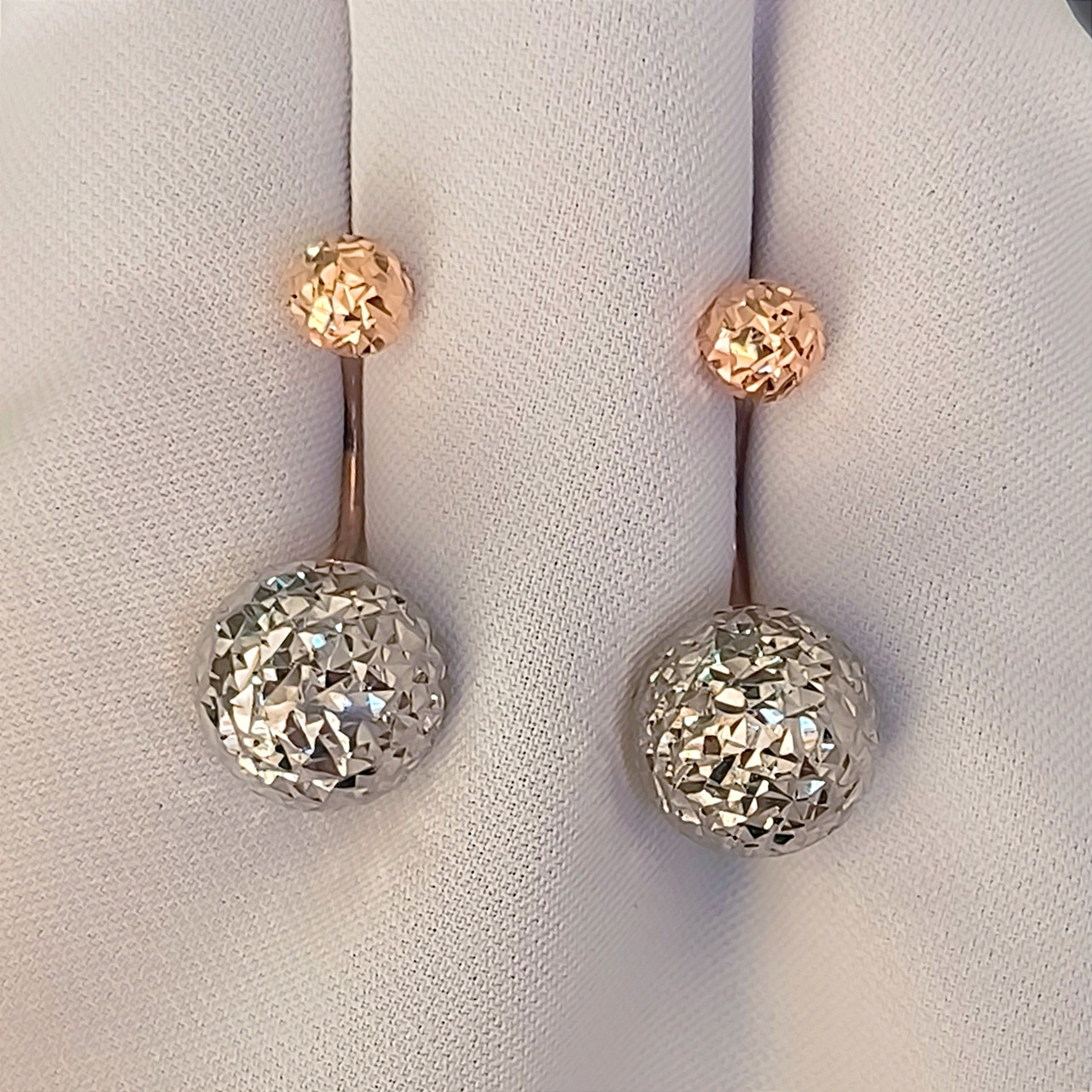 Золоті сережки комбіновані в червоному та білому золоті 585 проби - Зображення 2