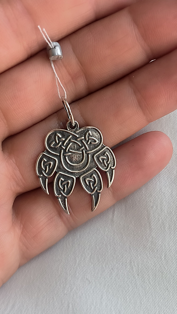 Срібний амулет 925 проби " Печать Велеса лапа вовка " - Зображення 4