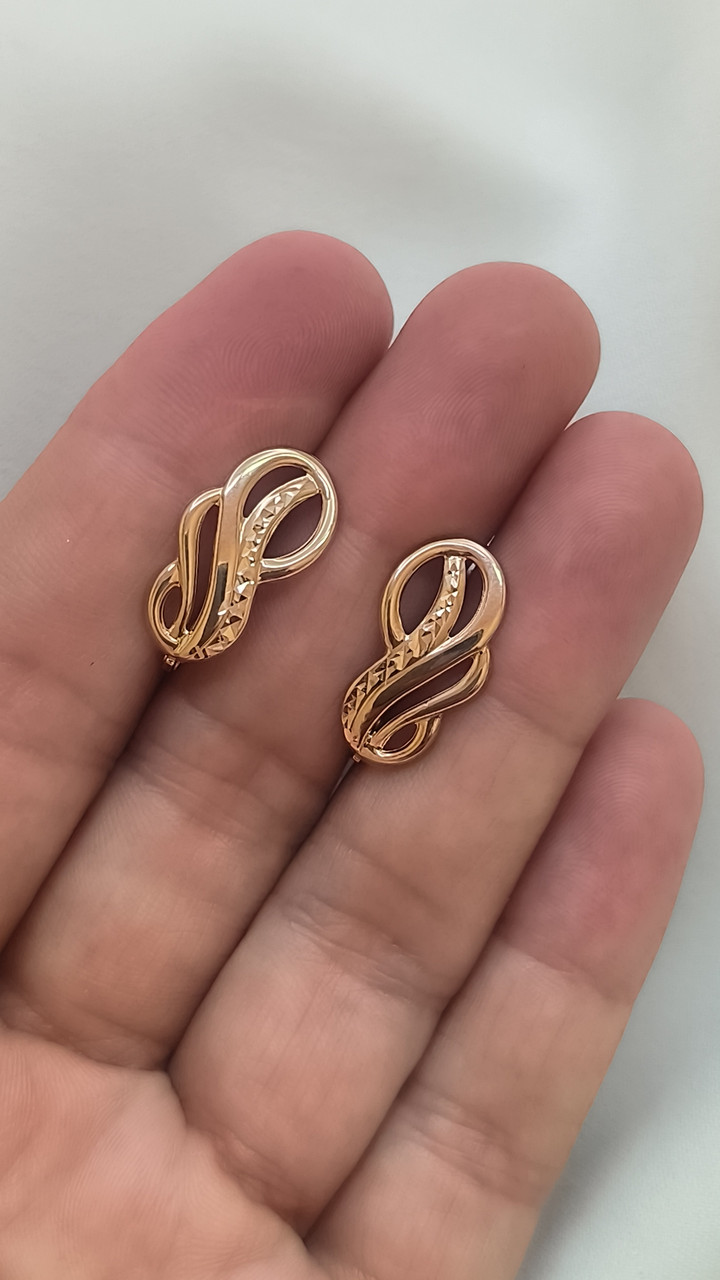 Золоті сережки з алмазною гранню 585 проби - Зображення 3