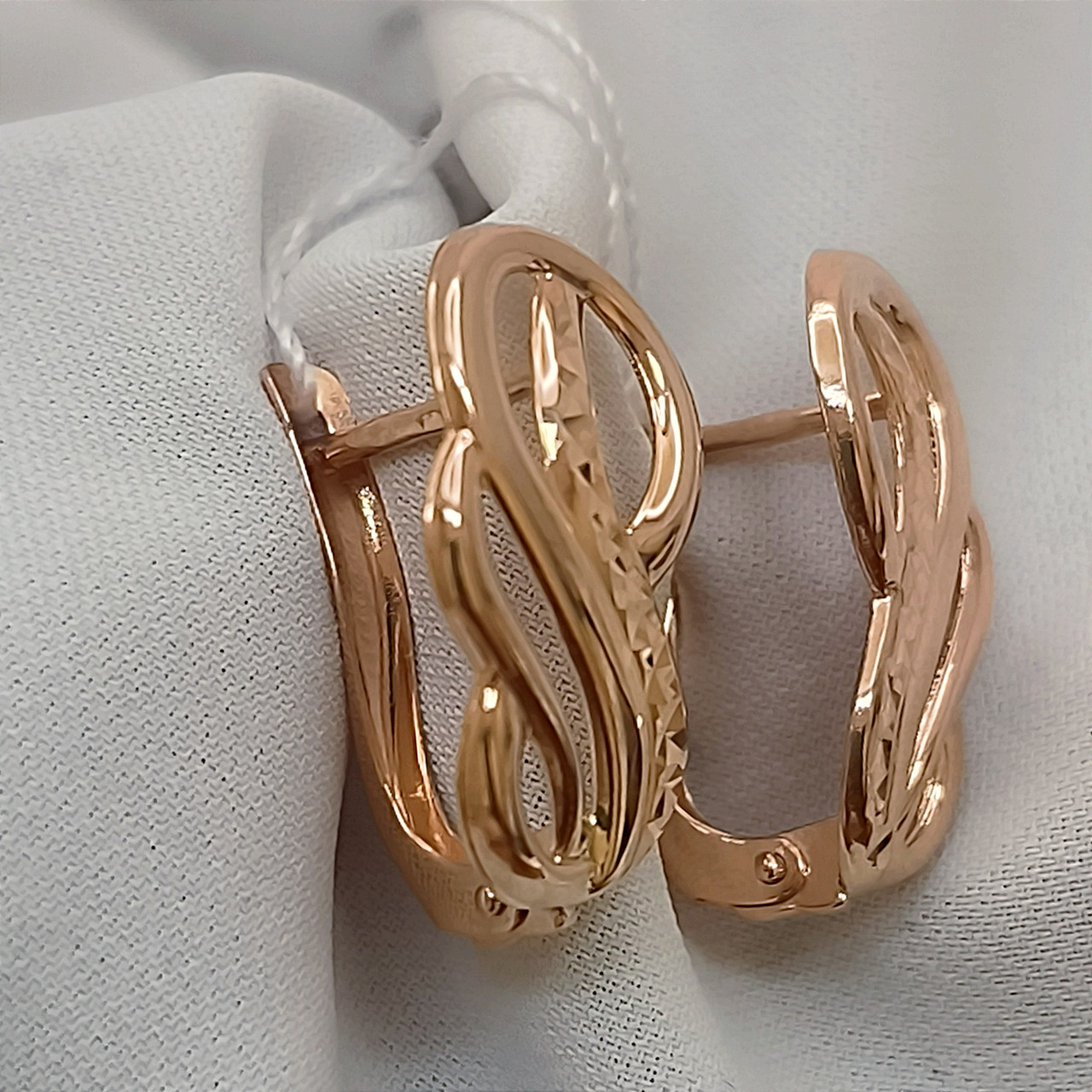 Золоті сережки з алмазною гранню 585 проби - Зображення 2