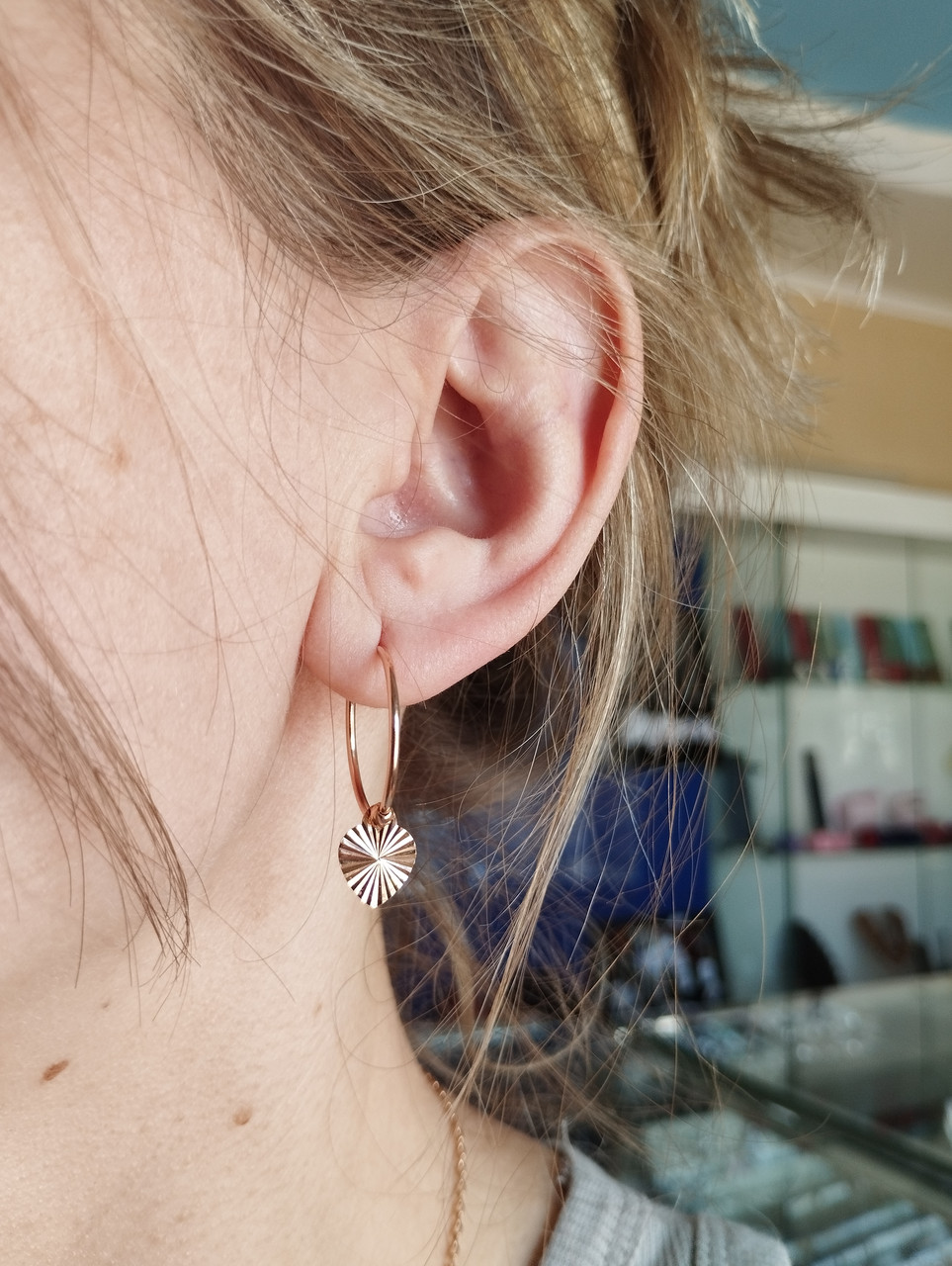 Золоті сережки кільця з сердечками Ukr-gold - Зображення 3