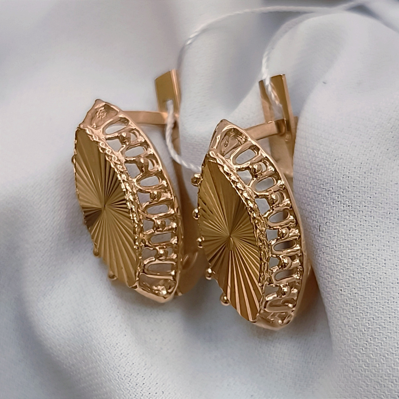 Золоті сережки з алмазною гранню 585 проби - Зображення 6