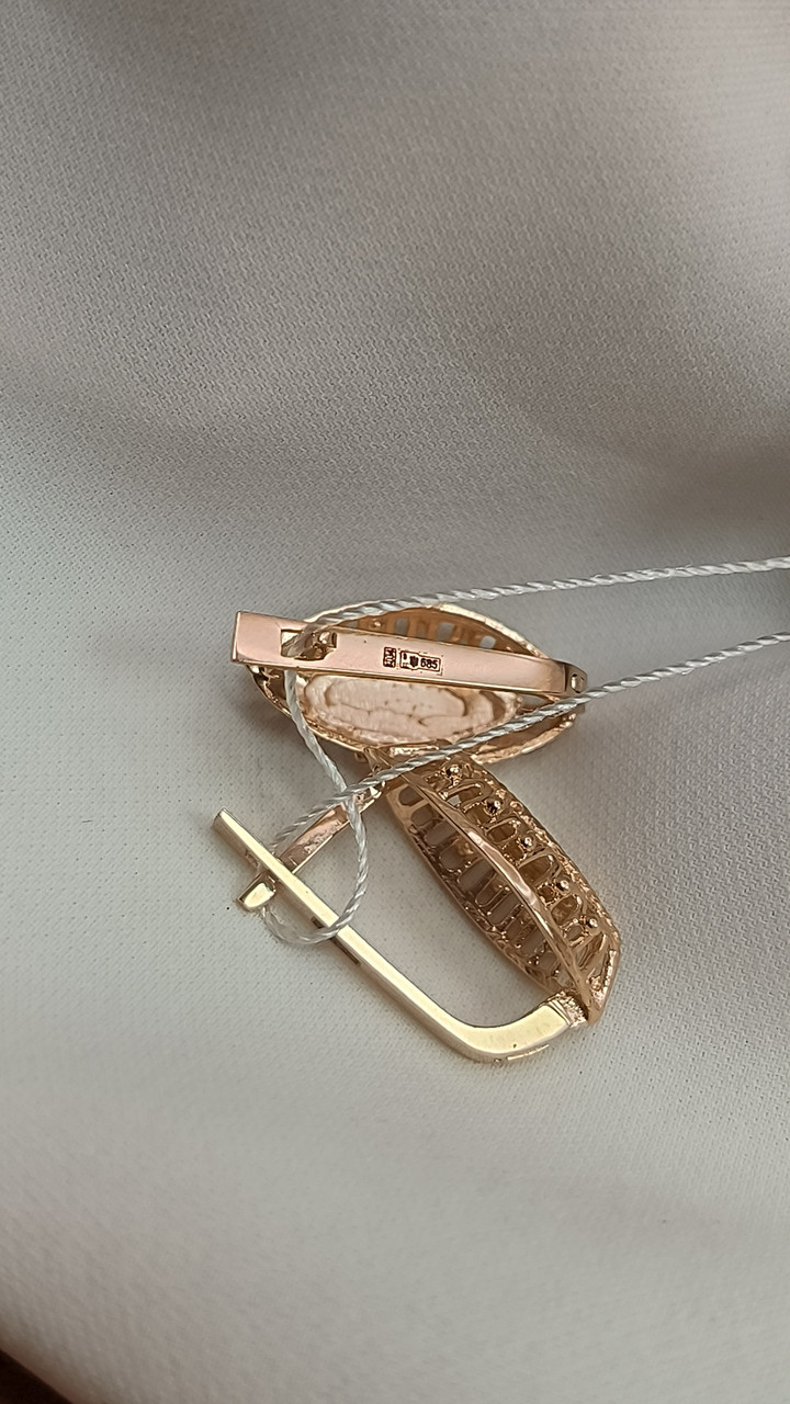 Золоті сережки з алмазною гранню 585 проби - Зображення 3