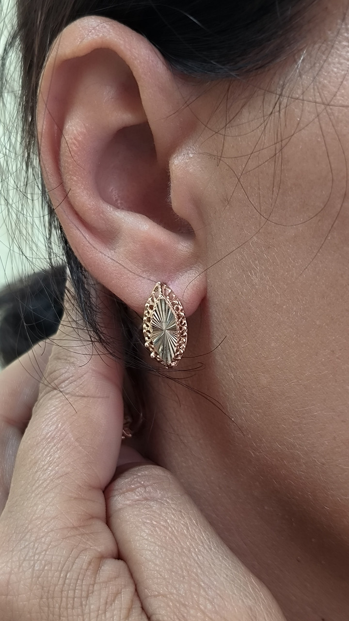 Золоті сережки з алмазною гранню 585 проби - Зображення 2