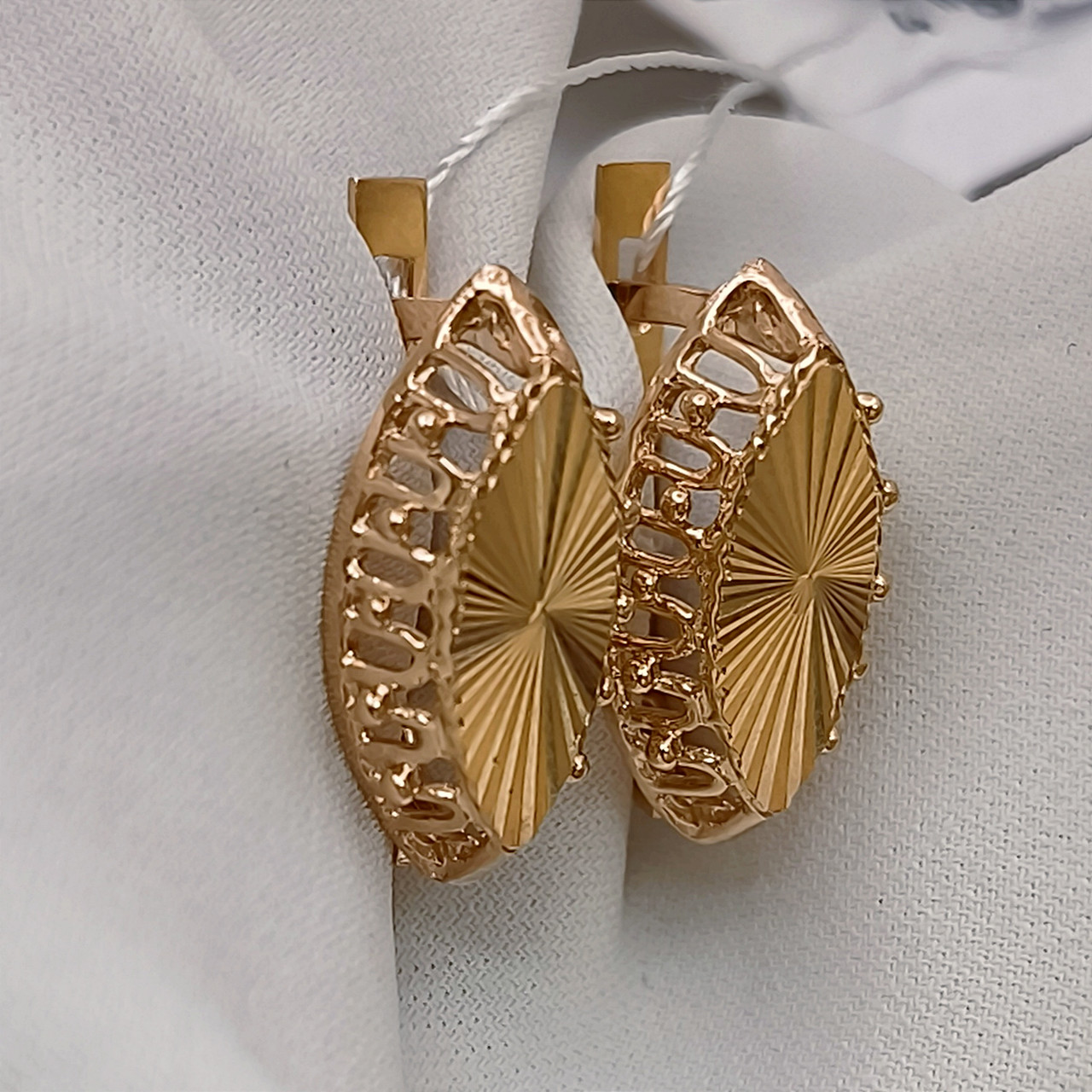 Золоті сережки з алмазною гранню 585 проби - Зображення 7