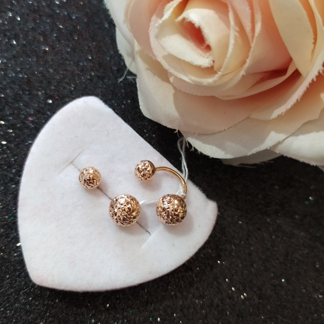 Золоті сережки матрьошки з алмазною гранню 585 проби - Зображення 6