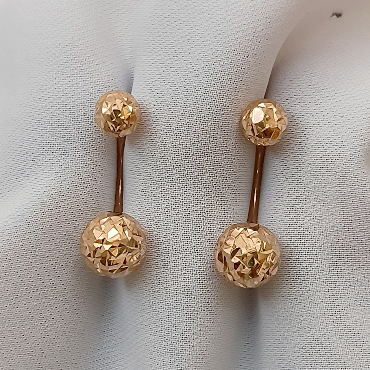 Золоті сережки матрьошки з алмазною гранню 585 проби