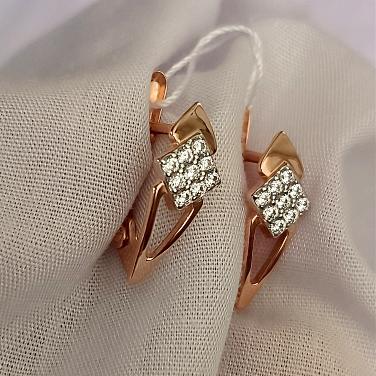 Золоті сережки 585 проби з камінчиками - Зображення 2