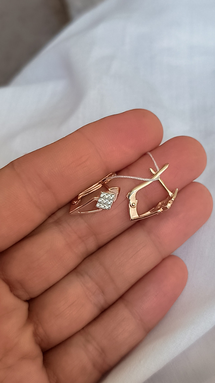 Золоті сережки 585 проби з камінчиками - Зображення 3