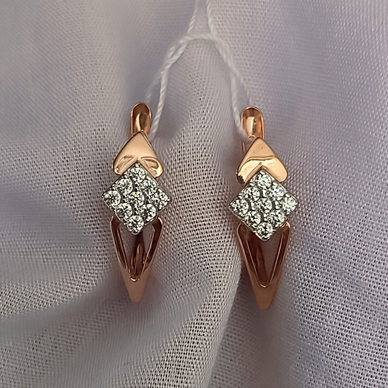 Золоті сережки 585 проби з камінчиками - Зображення 5