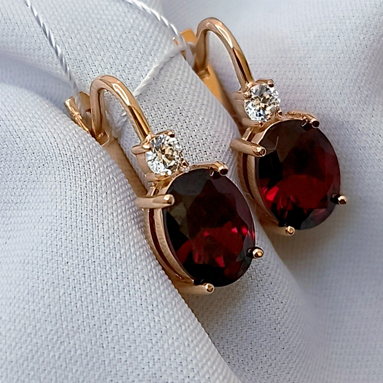 Золоті сережки з гранатом і цирконієм - Зображення 6