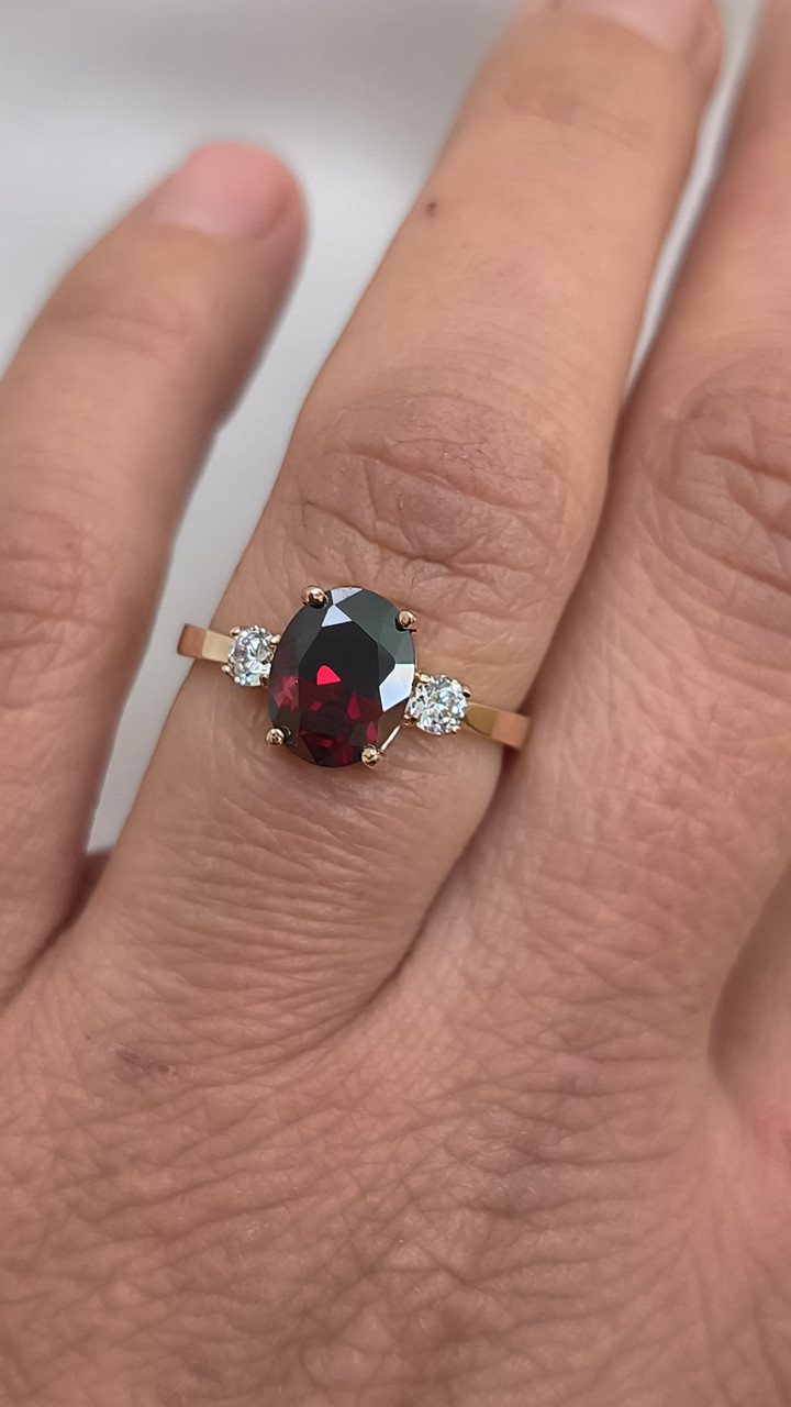 Золоте кільце 585 проби з гранатом - Зображення 2