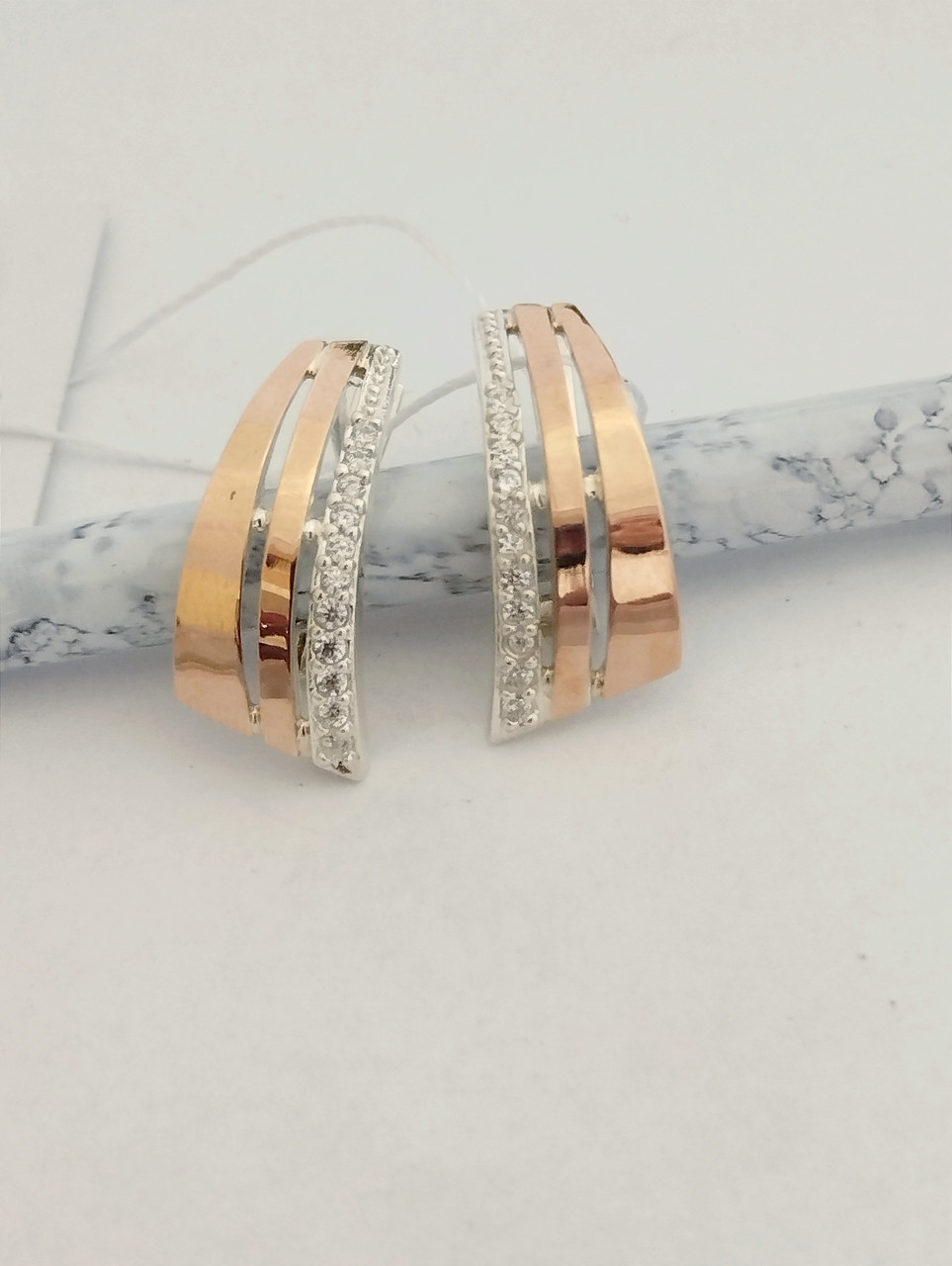 Срібні сережки із золотими пластинами