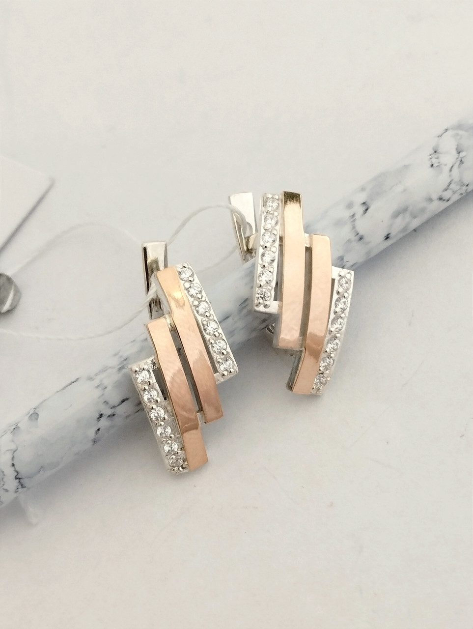 Срібні сережки з золотими пластинами 375 проби