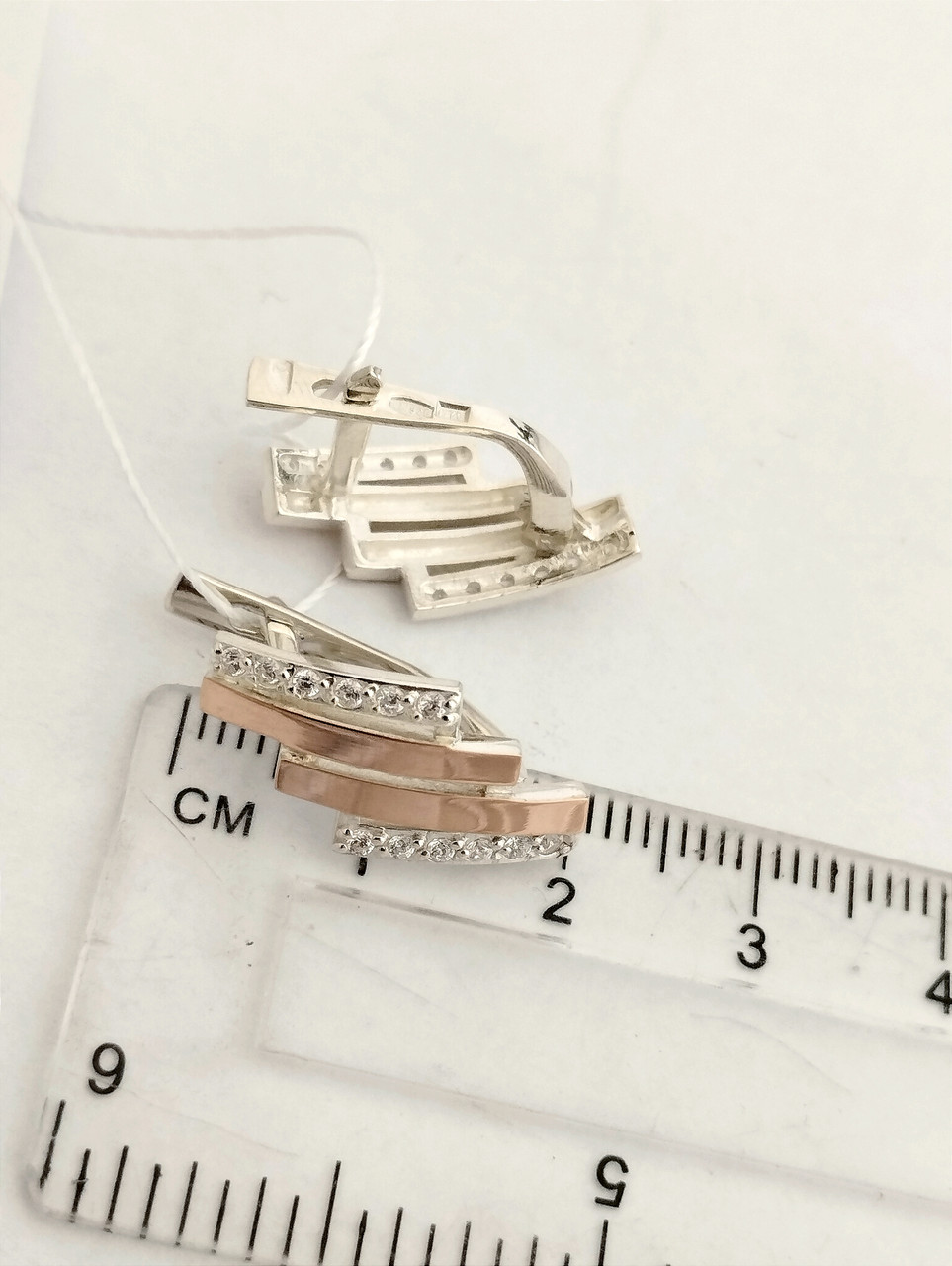 Срібні сережки з золотими пластинами 375 проби - Зображення 2