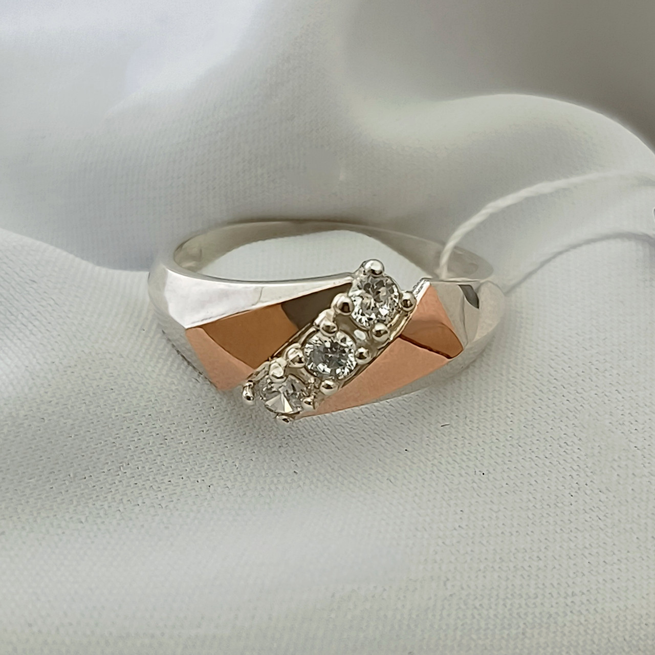 Срібне кільце 925 проби з пластиною золота