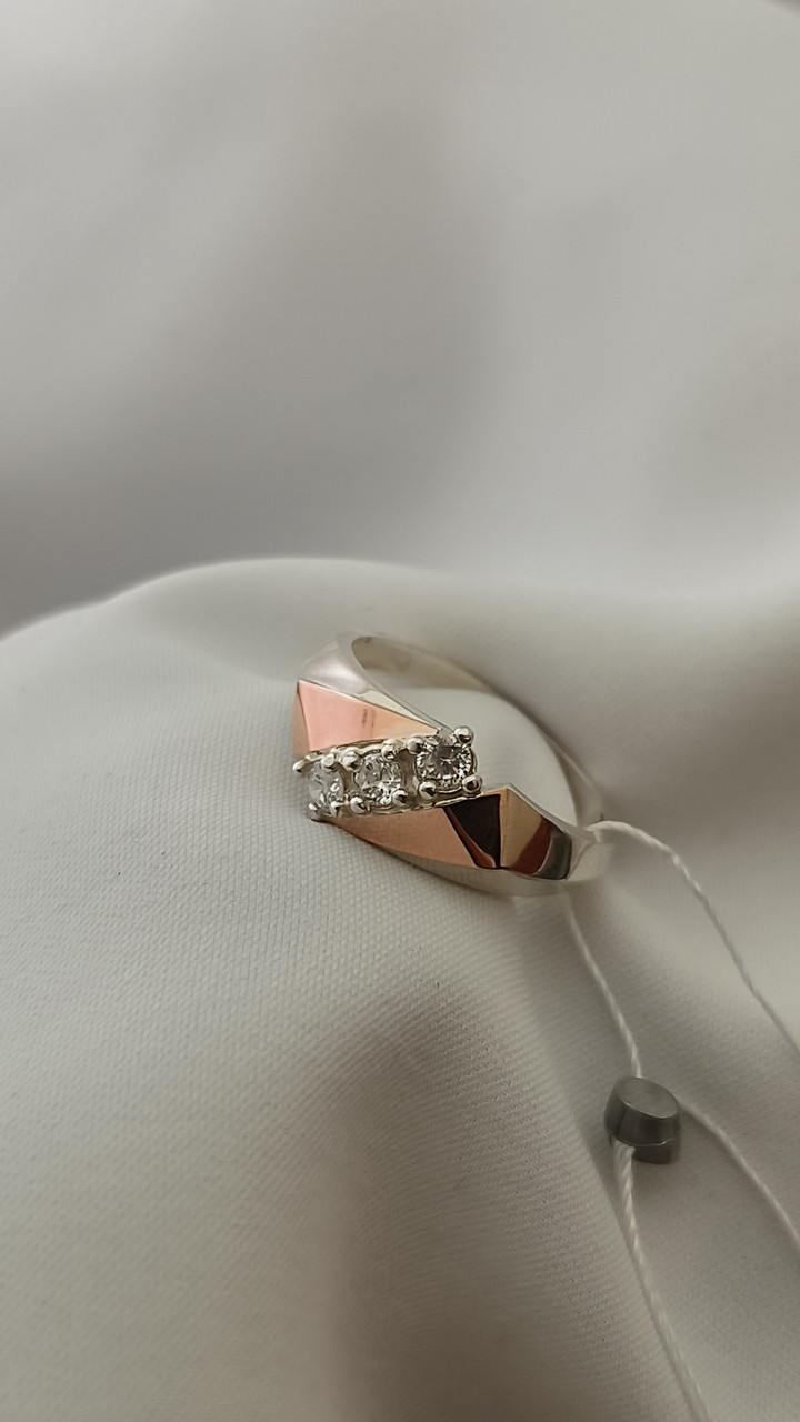 Срібне кільце 925 проби з пластиною золота - Зображення 3