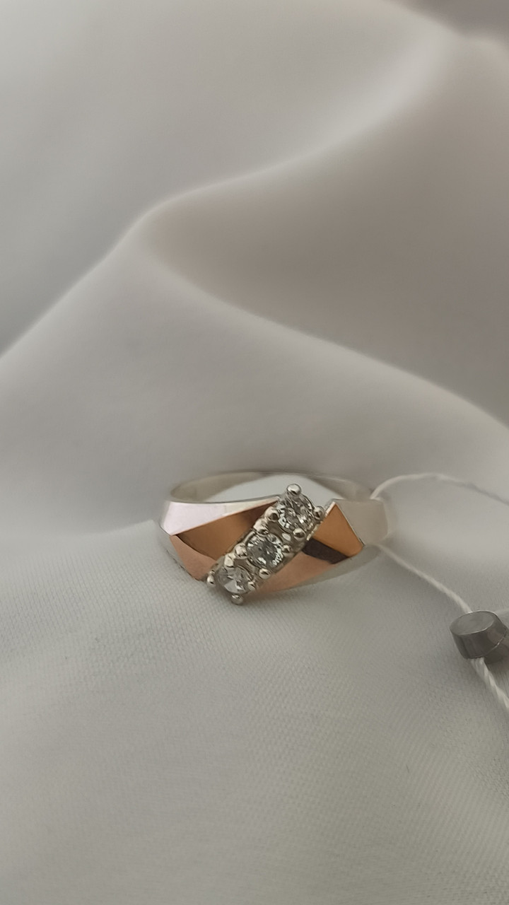 Срібне кільце 925 проби з пластиною золота - Зображення 4