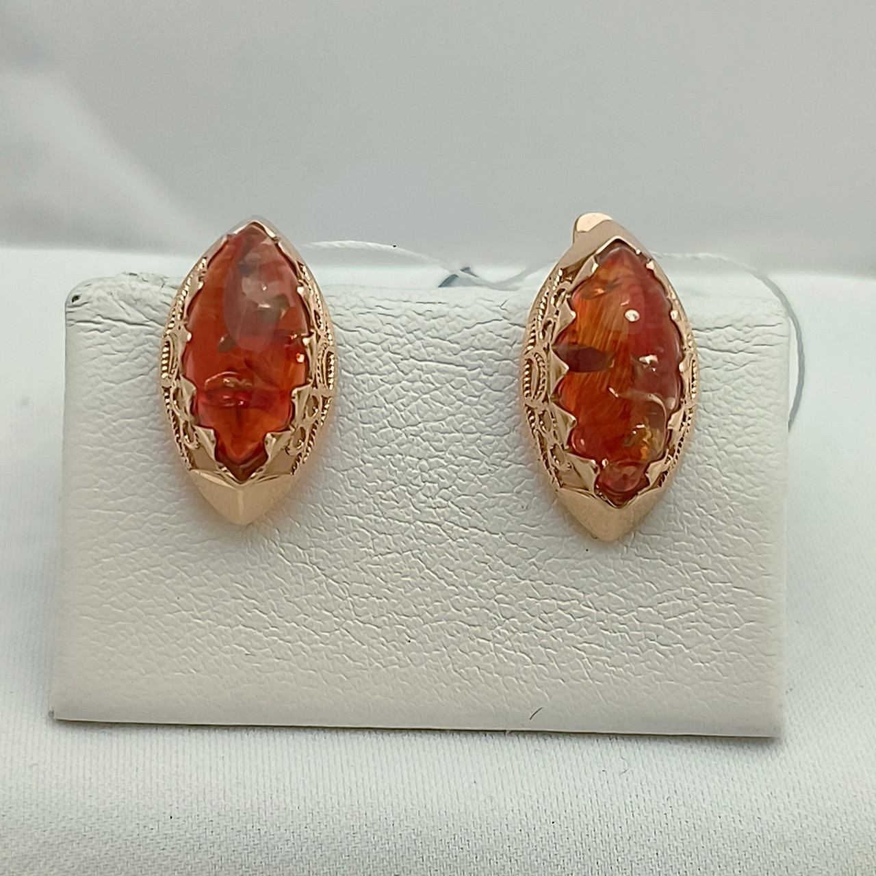 Золоті сережки з бурштином 585 проби