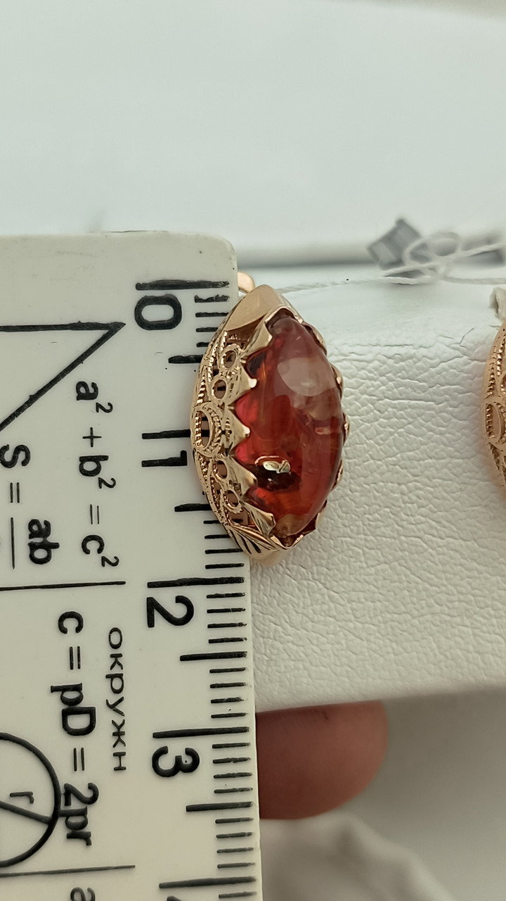 Золоті сережки з бурштином 585 проби - Зображення 3