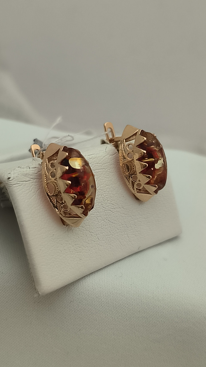 Золоті сережки з бурштином 585 проби - Зображення 4