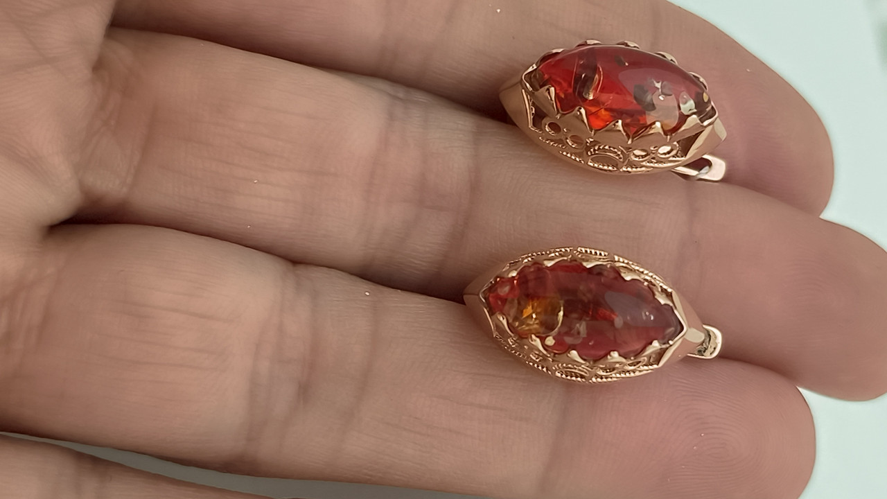 Золоті сережки з бурштином 585 проби - Зображення 5