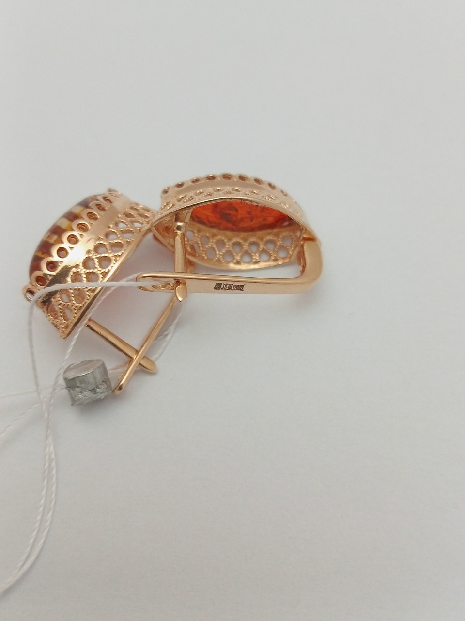 Золоті сережки з бурштином - Зображення 3