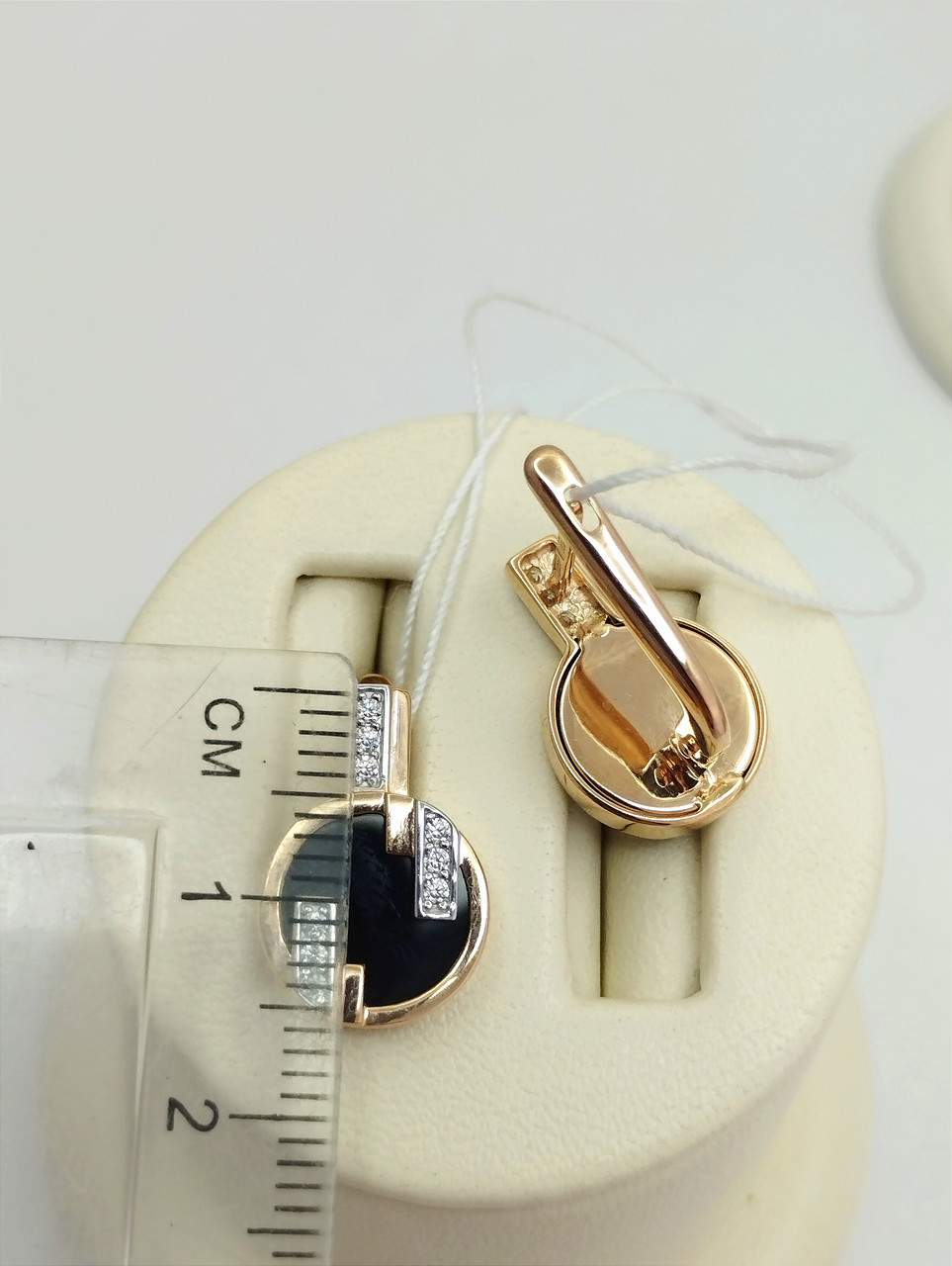 Золоті сережки з агатом і цирконієм - Зображення 2