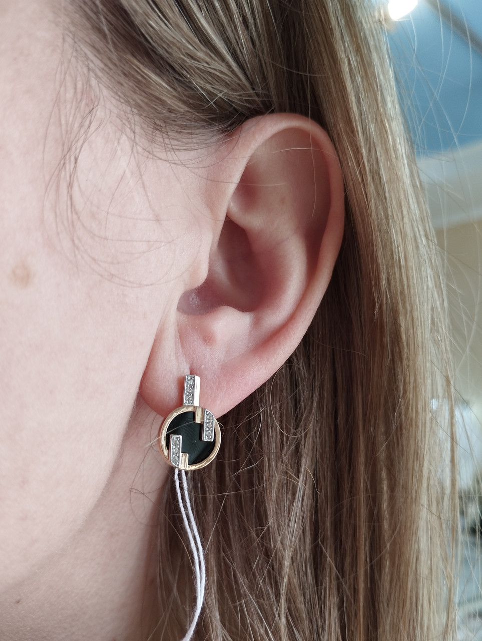 Золоті сережки з агатом і цирконієм - Зображення 3