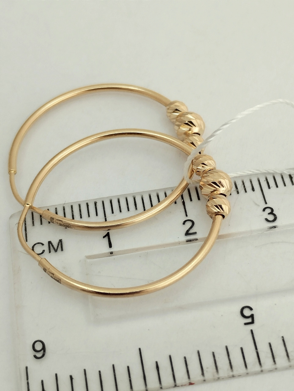 Золоті сережки кільцями з червоного золота з шариками, серьги кольца с шариками - Зображення 4