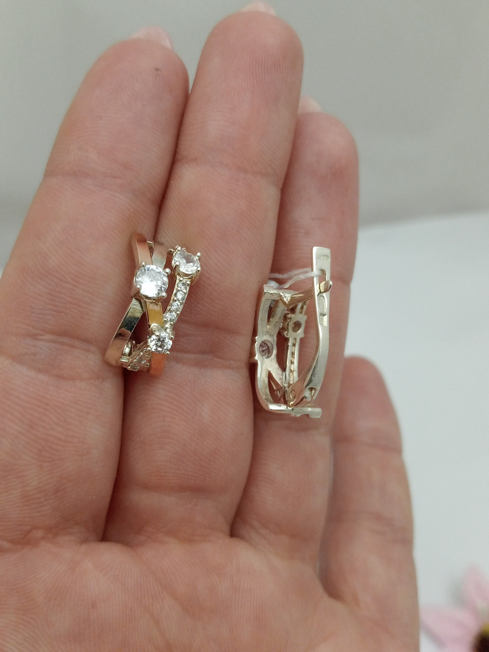 Срібні сережки з напаяними пластинами золота - Зображення 3