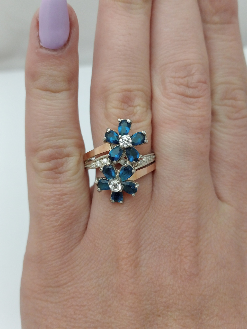 Срібне кільце 925 проби з напаяними пластинами золота 375 проби - Зображення 3