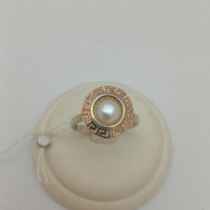 Срібне кільце 925 проби з напаяними пластинами золота 375 проби зі вставкою перлів