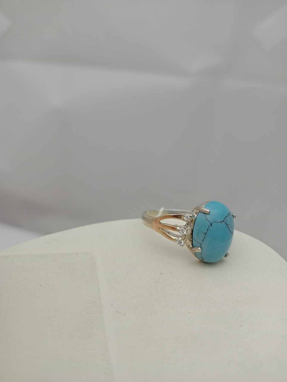 Срібне кільце 925 проби з напаяними пластинами золота 375 проби з бірюзою