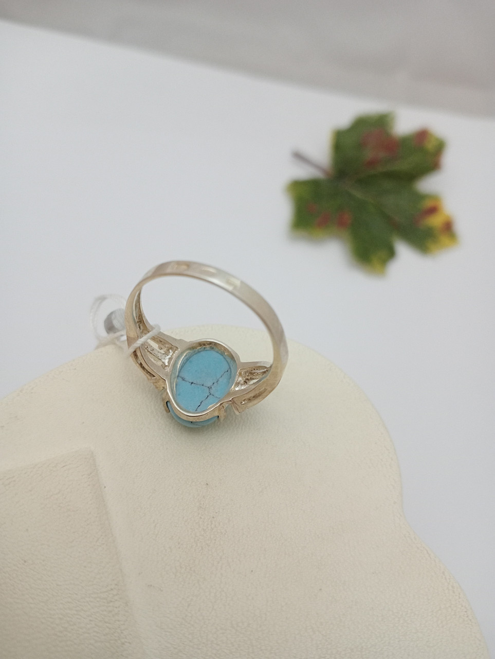 Срібне кільце 925 проби з напаяними пластинами золота 375 проби з бірюзою - Зображення 2