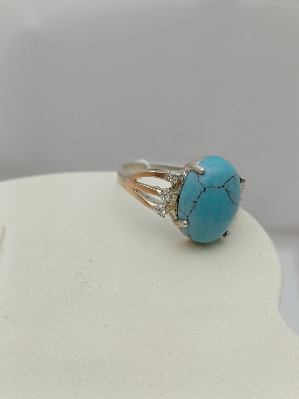 Срібне кільце 925 проби з напаяними пластинами золота 375 проби з бірюзою - Зображення 3