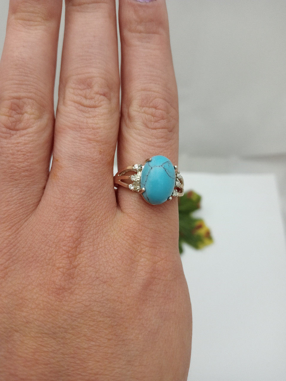 Срібне кільце 925 проби з напаяними пластинами золота 375 проби з бірюзою - Зображення 4