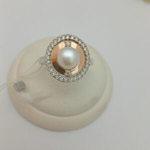 Срібне кільце 925 проби з напаяними пластинами золота 375 проби зі вставкою перлів