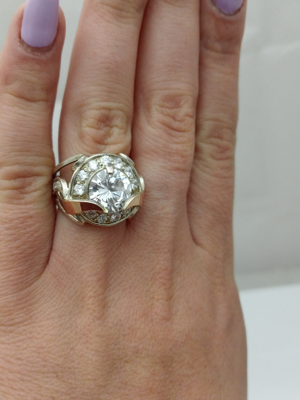 Срібне кільце 925 проби з напаяними пластинами золота 375 проби - Зображення 4