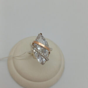 Срібне кільце з каменем і з пластинами золота 375 проби